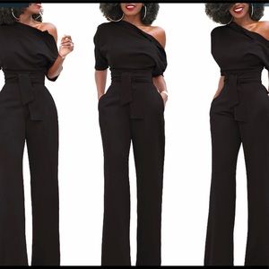 NEW! 🔥Women One Shoulder Black Solid Jumpsuit